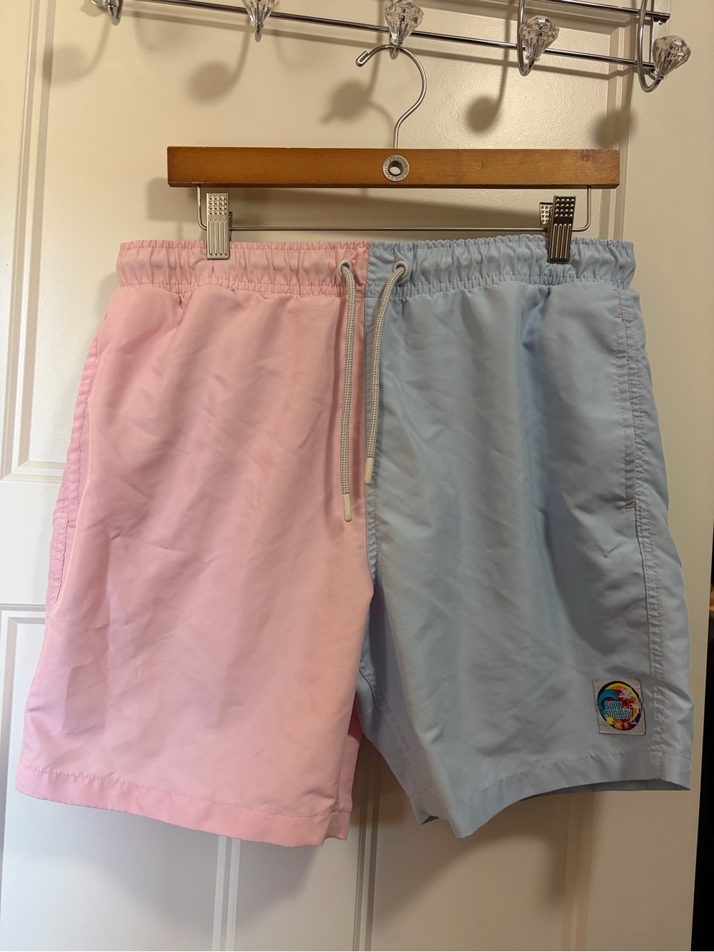 Pastel Half-Pink Half-Blue Drawstring Swim Shorts